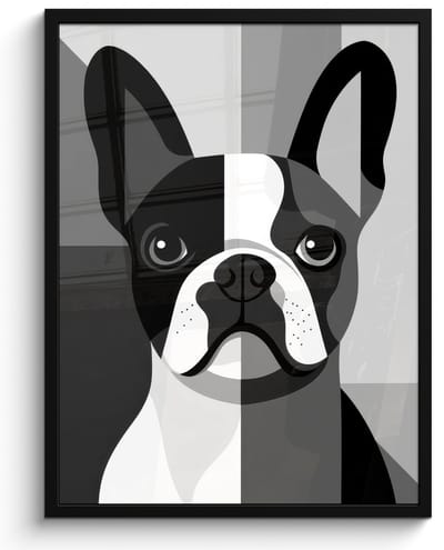 Poster in lijst - Fotolijst 60x80 cm - Posters - Buldog - Zwart - Abstract - Vlakken - Posterlijst zwart - Decoratie - Wanddecoratie woonkamer - Muurdecoratie slaapkamer
