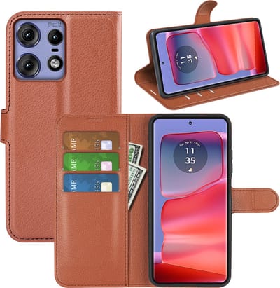 MobyDefend Hoesje - Geschikt voor Motorola Edge 50 Pro - Kunstleren Wallet Book Case (Sluiting Voorkant) - Bruin