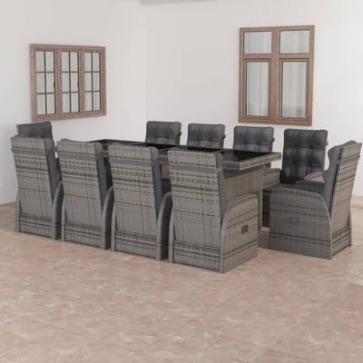 vidaXL - 11-delige - Tuinset - met - kussens - poly - rattan - grijs