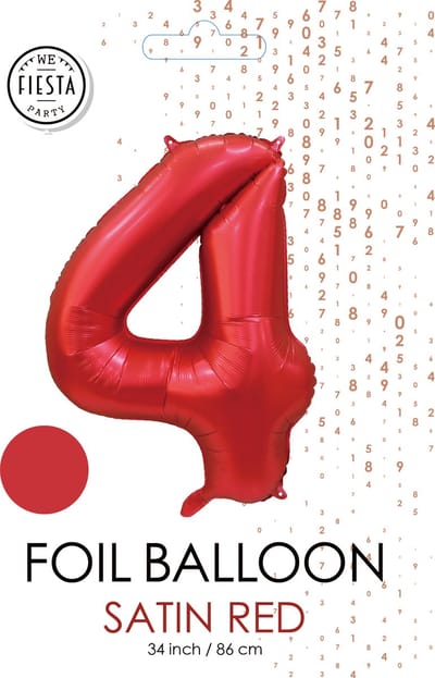 folieballon cijfer 4 mat rood metallic