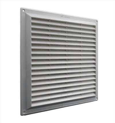 Air Control schoepenrooster opbouw met vliegengaas 250x250mm, kunststof zilver (910M / 12)