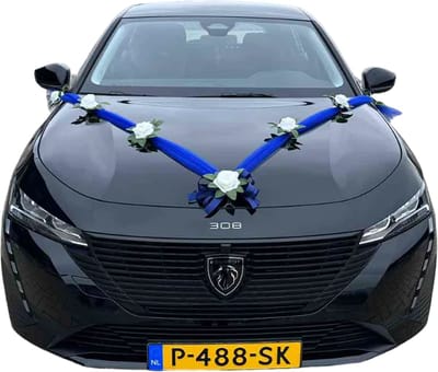 AUTODECO.NL -CELIA ROYAL BLAUW Luxe trouwauto decoratie - Bruiloft trouwauto versiering decoratie - huwelijks decoratie op de motorkap - bruiloft versiering