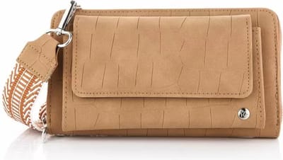 Portemonnee/Tasje Croco - Met telefoonvak/schouderband - Camel