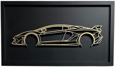 Lamborghini wanddecoratie - Auto muurdecoratie - 44x25 cm - Omlijsting - Zwart - Wanddecoratie woonkamer - Mancave - Mancave decoratie - Wand decoratie - Wanddecoratie - Hout - Muurdecoratie - Lamborghini Aventador