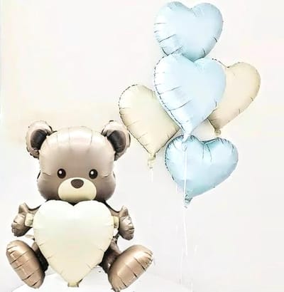 Folie ballonnen set Beer met witte en blauwe harten - ballon - beer - decoratie - verjaardag - babyshower - genderreveal
