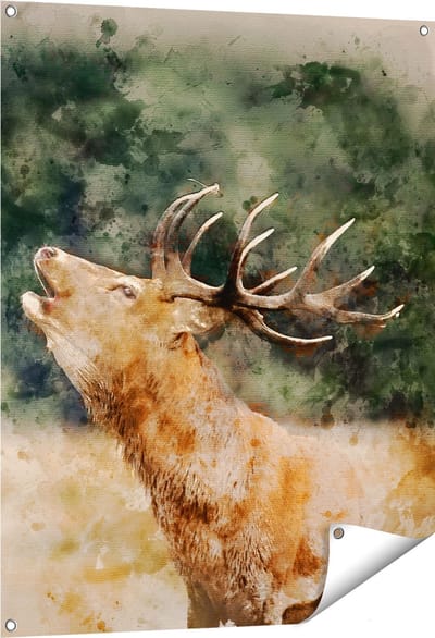 Gards Tuinposter Hert Aquarel - Abstract - 80x100 cm - Tuindoek - Tuindecoratie - Wanddecoratie buiten - Tuinschilderij