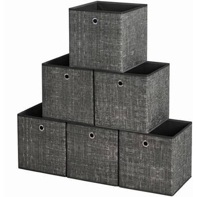 Ochama kubusopbergers, opvouwbare stoffen opbergboxen met handgrepen, set van 6, voor planken, kleding, zwart