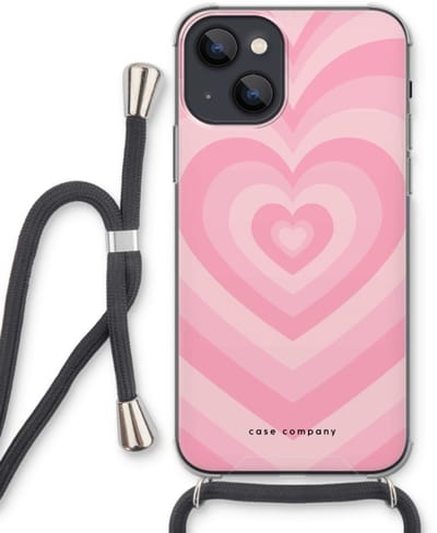 Case Company® - Hoesje met koord geschikt voor iPhone 13 mini hoesje met Koord - Hart Roos - Telefoonhoesje met Zwart Koord - Bescherming aan alle Kanten en Over de Schermrand