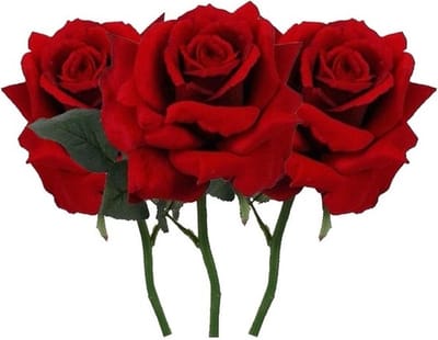 Top Art Kunstbloem Roos de luxe - 3x - rood - 30 cm - kunststof steel - decoratie bloemen