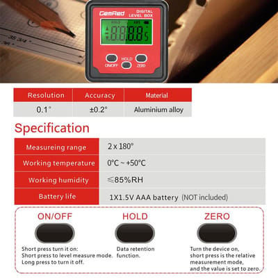 GemRed Waterpasdoos Hoekmeter Digitale Hoekzoeker Inclinometer Waterpas Magnetische Basis Magnetic Base
