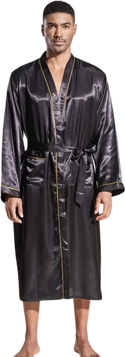 Livano Satijnen Badjas Heren - Kimono - Kamerjas - Satijn - Ochtendjas - Pyjama - Zwart - Maat M