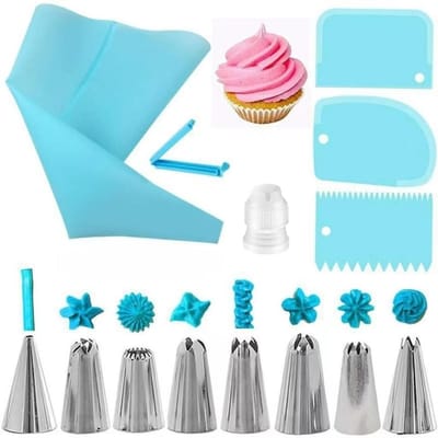 Siliconen spuitzak RVS spuitmondset taartdecoratie spuitmond Keuken DIY Taart bakgereedschap blue