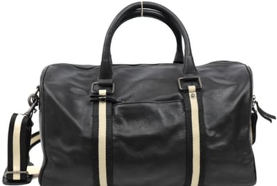 Bear Design Anthony Stripe Leren Weekendtas / Reistas - Zwart