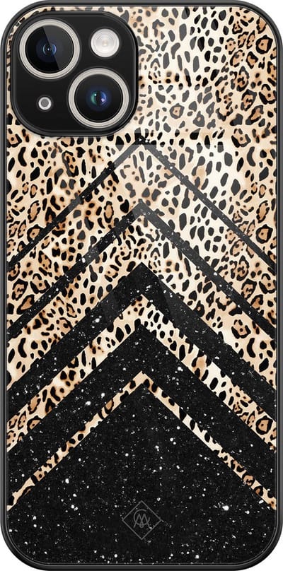 Casimoda® hoesje - Geschikt voor iPhone 13 - Chevron Luipaard - Luxe Hard Case Zwart - Backcover telefoonhoesje - Zwart