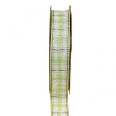 Decoratief lint geruit ruitlint groen/wit/paars 20mm 15m