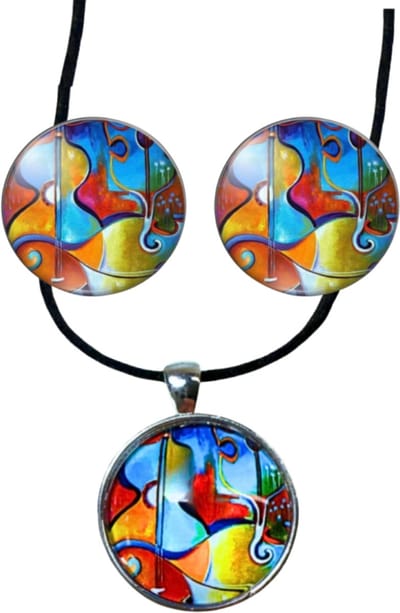 Set Rivka Clip oorbellen 2.5 cm zilverrand rood en ketting - Charme Bijoux