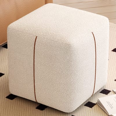 Guyii Meubels Stoelen - Poefs - Vierkante lage kruk - moderne make-upkruk - beige poef - gevoerde hocker