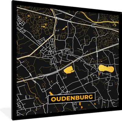 Fotolijst incl. Poster - Oudenburg - Goud - Kaart - Stadskaart - Plattegrond - 40x40 cm - Posterlijst