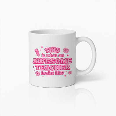 Grappige Bedank Mok Leraar 330ml – "Dit is Hoe een Geweldige Leraar Eruit Ziet" – Leuke Roze Koffiemok Cadeau voor Leerkrachten, Collega’s & Einde Schooljaar Bedankje