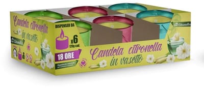 Citronella - geurkaars - muggen - tuinkaars - gekleurde metalen emmer - 6 stuks - 18 branduren