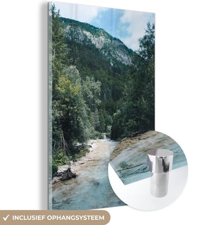 ® Glasschilderij 120x180 cm - Schilderij acrylglas - De woeste Soca Rivier in de Tolmin kloof in het Nationaal park Triglav - Foto op glas - Muurdecoratie woonkamer - Wanddecoratie slaapkamer - Schilderijen