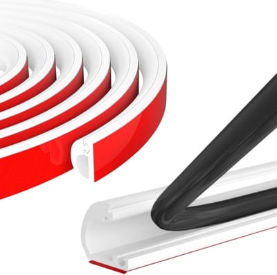 Flexibele Kabelgoot, Zelfklevend, Kabelbescherming voor Vloer, 2 m x 14 mm x 10 mm, Zijopening, PVC, Geschikt voor 1 Kabel, Wit, Kabelbeheer, Vloerbedekking, Duurzaam