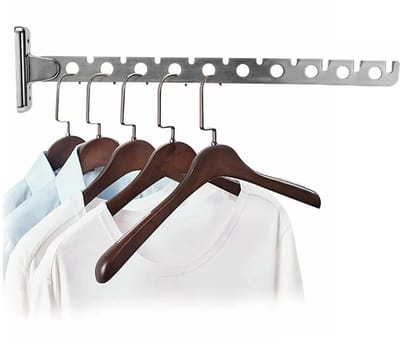 Actie4you® - Kledinghaak - inklapbaar - 36 cm - voor 20 hangers - Kledinghangerhaak voor aan de muur - Chroom