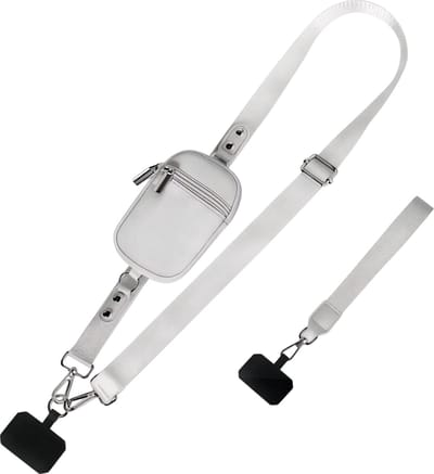 Nylon Telefoonriem – Grijs – Afneembare Verstelbare Lanyard met Clip voor Telefoon en Portemonnee, Polsriem en Crossbody Tas voor Veilig Handsfree Gebruik
