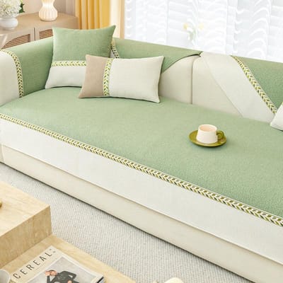 Bladborduurwerk Bankovertrek Chenille Bankhoes Antislip Fauteuil Zitkussen Hoek Wit Brede Rand Bankhanddoek Voor Kamer 70x70cm 1pcs