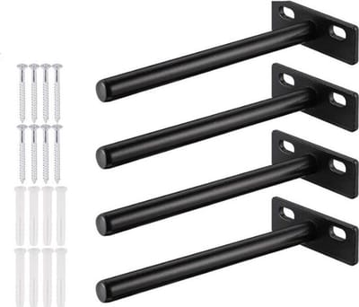 4 stuks - plankbeugels - 4 inch - Plank beugel - drijvende plankondersteuning - beugels - zwevende plankbeugels - muurbeugel - T-vorm - onzichtbare - voor wandmontage verborgen houten plank - zwart - ijzer