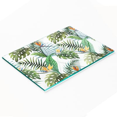 Stijlvol en duurzaam glazen bord met print van tropische bloemen, 80x52 cm