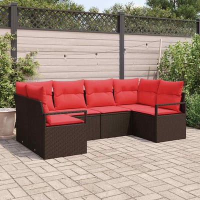 vidaXL - Tuinbank - Set - 6 - st - Bruin - en - Rood - poly - rattan