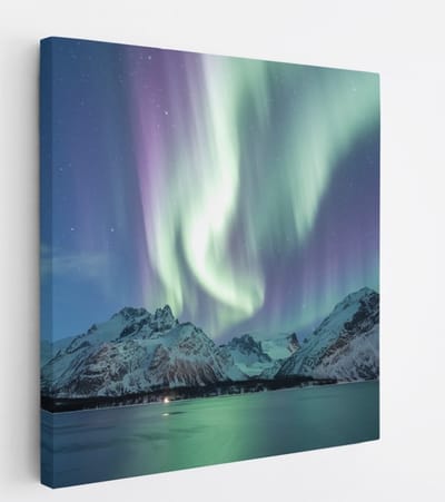 Saammp Canvas Schilderij - Noorderlicht in ijsland - Landschap - Natuur - 20x20 - Foto op canvas - Wanddecoratie - Muurdecoratie Woonkamer - Slaapkamer decoratie - Canvas Print
