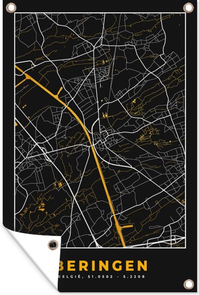 Muurdecoratie Beringen - Stadskaart - Plattegrond - Goud - Kaart - 120x180 cm - Tuinposter - Tuindoek
