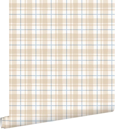 ESTAhome behang ruitjes beige en blauw - 50 x 900 cm - 131947