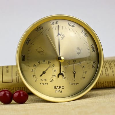 Weerstation 3-in-1 - Barometer Hygrometer - Binnen Klimaat - Analoge Meting - 2.5 x 13.5 cm - Koperkleurig