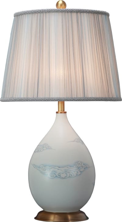 Fine Asianliving Chinese Tafellamp Porselein met Kap Wolken
