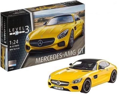 Thuys – Modelbouw Auto – Bouwpakket – Modelbouwpakket – Mercedes Benz AMG GT Schaal – 36 x 21 x 8cm – Geel