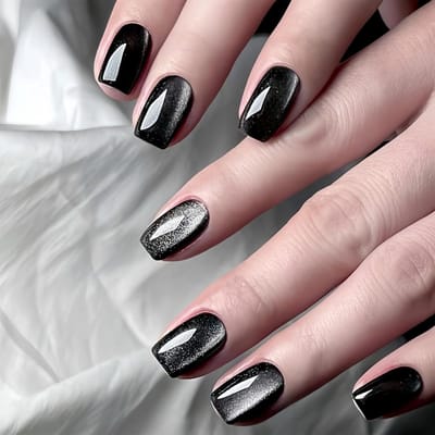 Zwarte Press on Nails, 24 Stuks Korte Vierkante Nepnagels, Volledige Dekking met Glanzende Afwerking voor Vrouwen, Perfect voor Feestjes en Dagelijks Gebruik