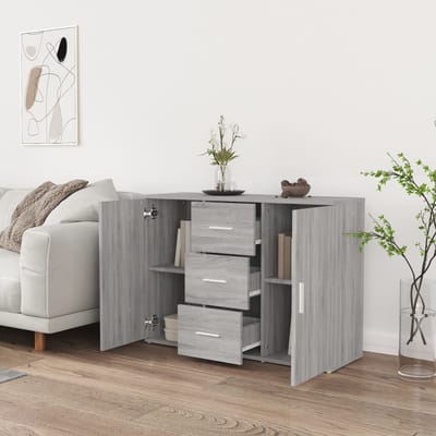 vidaXL - Dressoir - 91x29,5x65 - cm - bewerkt - hout - grijs - sonoma - eikenkleurig