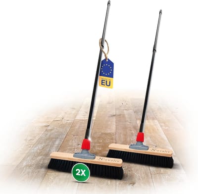 Novaliv 2x halbezem 40 cm met telescopische steel borstelharen synthetische borstel fijne bezem werkplaatsbezem met steel halbezem industriële bezem huisbezem veegbezem kamerbezem haarbezem terrasbezem zacht