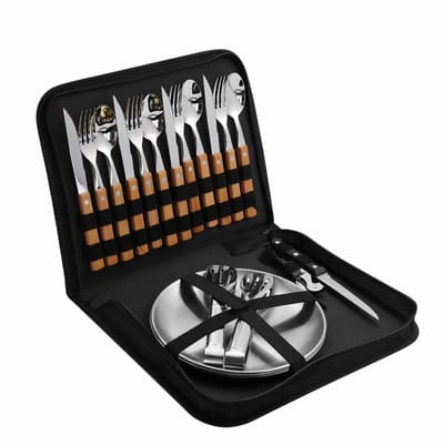 Meedeer Campingservies-set voor 4 personen-20 delige-outdoor servies- Picknick set-bestek camping met lepel-vork-mes-bordclip-reisorganizer-campingset voor reizen-picknick-barbecues-feestjes