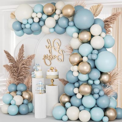 SnelShoppen - Dusty Blue Ballon Arch Set 105 Stuks - Blauw en Witte Ballonnen Garland voor Baby Shower, Jongens Verjaardag, Doop, Bruiloft, Decoraties