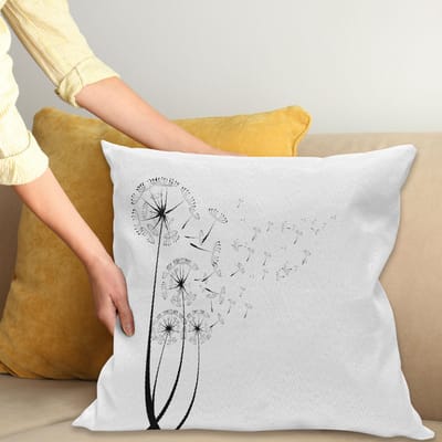 ABAKUHAUS Paardenbloem-kussenhoes – 60x60 cm – Wit/Zwart – Binnen en Buiten – Rits