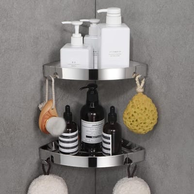 Badkamer Hoekplank Douche Caddy Organizer - Roestvrij Staal - Zelfklevend Opbergrek - Wandmontage - Badkamer Accessoire Planken - Zilver - 2 Pack Opbergrek