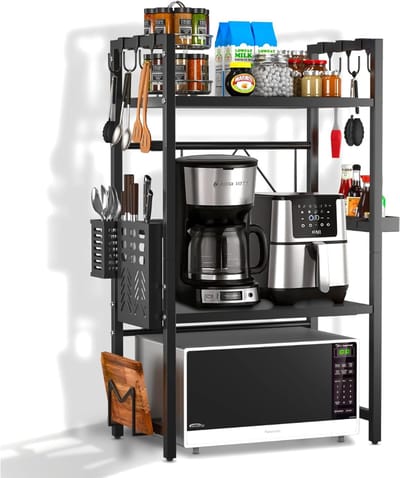 HEZIVO® Magnetronkast - Ovenkast Staand - Keukenkast - 3-laags - Verstelbaar - Zwart