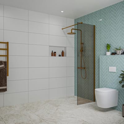 FugaFlow Eccelente Vetro inloopdouche badkamer - 60x200cm - rookglas - wandarm - geborsteld koper