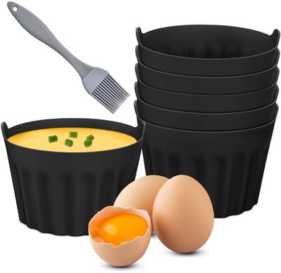 carmdering - Silicone Muffin En Eivormpjes - Airfryer Bakvormen Set - Multifunctionele Bakvormen - Veilige Dubbele Oorhandvatten - Temperatuurbestendig Tot 230°C - Anti-Aanbakkerig En BPA-Vrij - Geschikt Voor Oven Magnetron En Diepvriezer - 6 Stuks