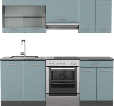Vicco R-Line Complete keukeneenheid – 200 cm Zonder werkblad Blauw-grijs/antraciet