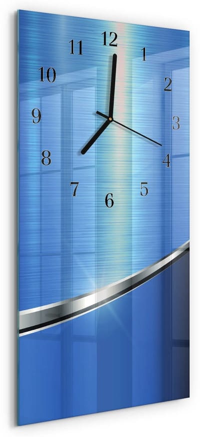 Tulup Wandklok - Patroon Decoratieve Glazen Klok - 30x60 cm - Blauw Glazen Wandklok Design - Zwarte Handen - Rechthoekige Wandklok - Glazen Wandklok Design - Klok Glas Met Opdruk